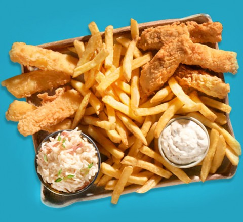 Fish&chips z filecikami z dorsza i halloumi - North Fish